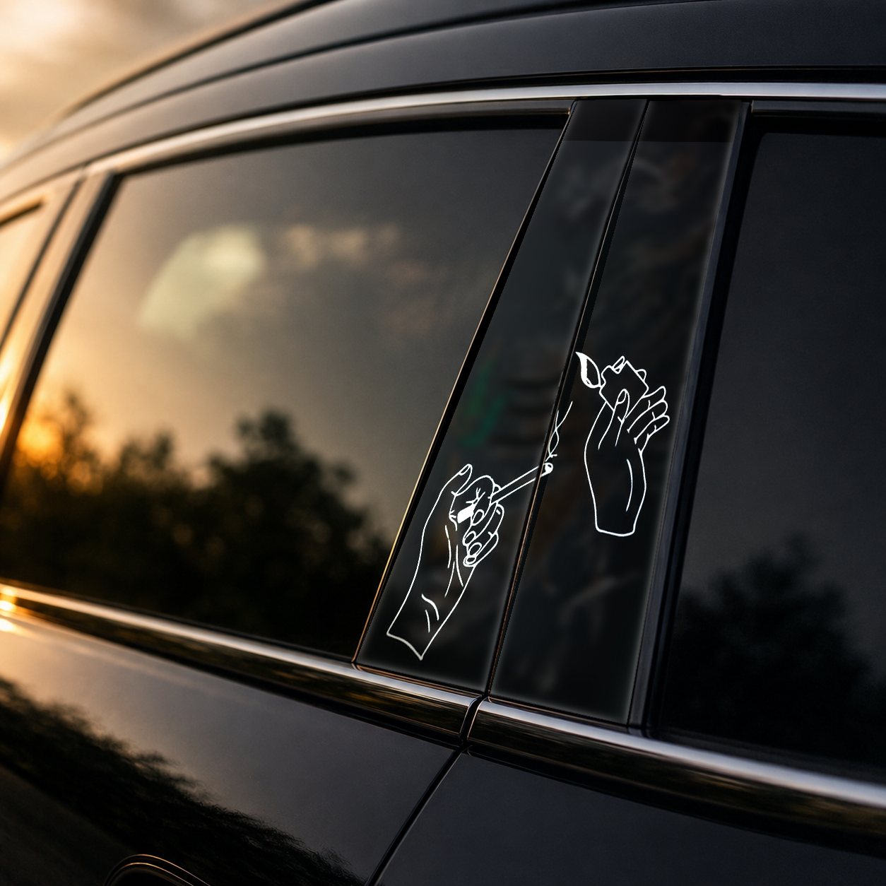 Golden hour on-car B-pillar wrap mockup