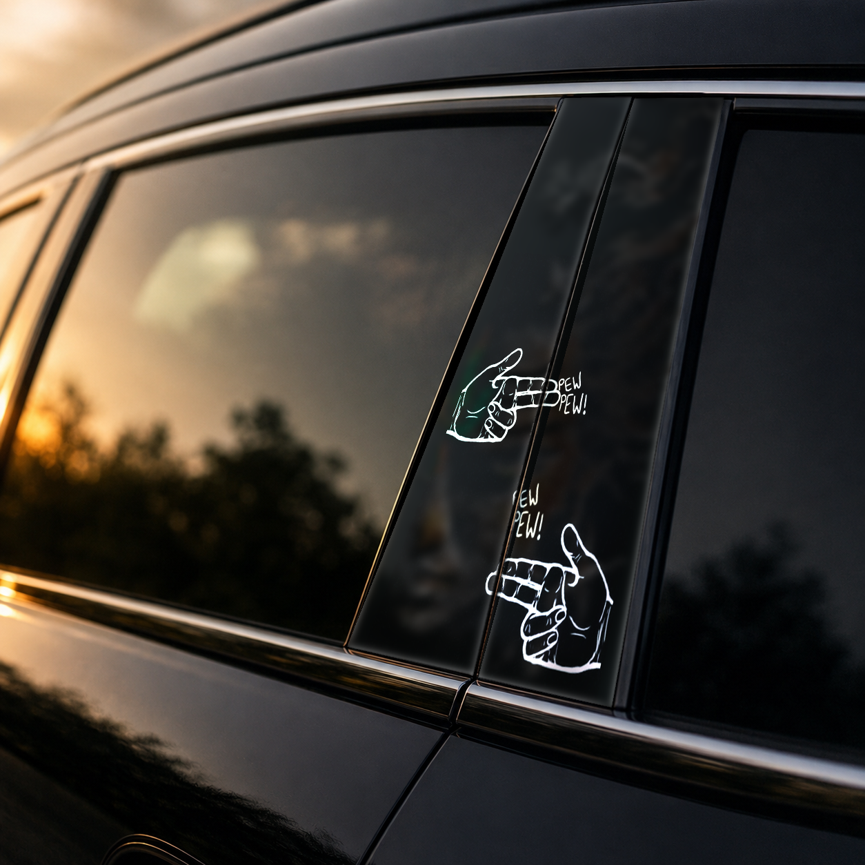 Golden hour on-car B-pillar wrap mockup