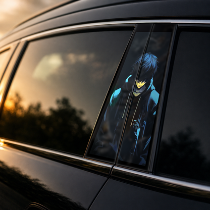 Golden hour on-car B-pillar wrap mockup