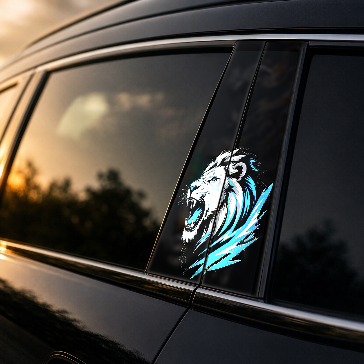 Golden hour on-car B-pillar wrap mockup