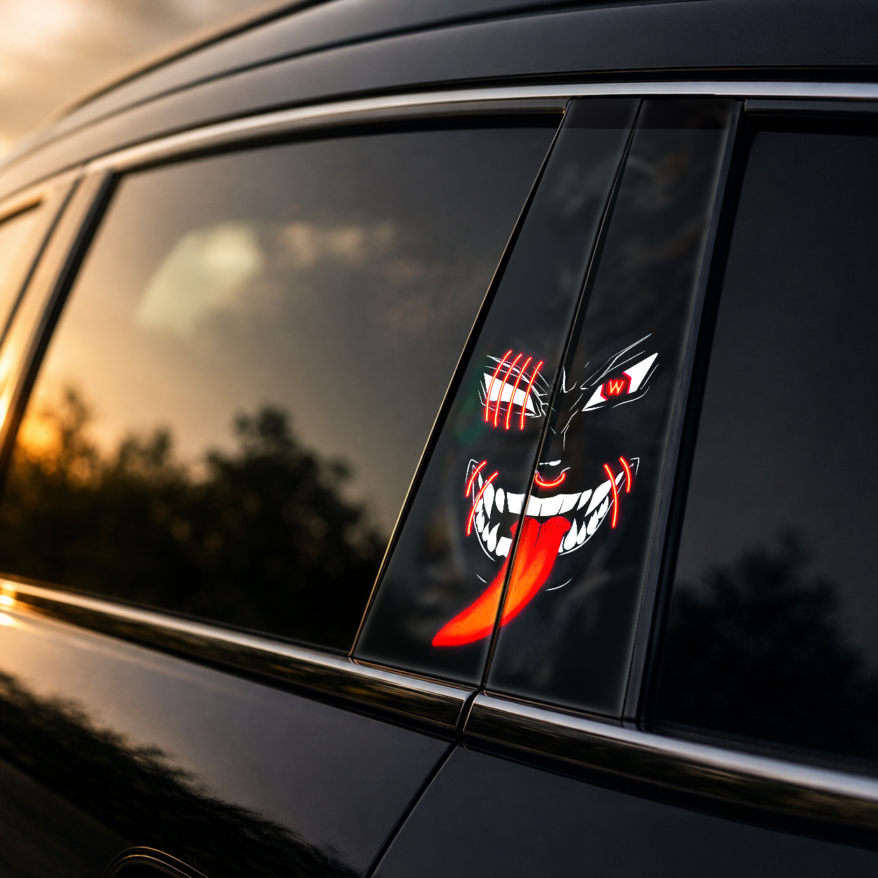 Golden hour on-car B-pillar wrap mockup