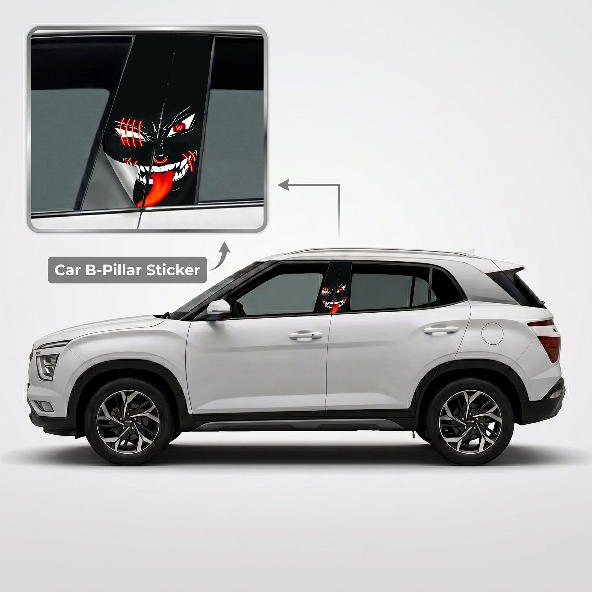 Dark Anime Devil Car B-Pillar Wrap on Hyundai Creta