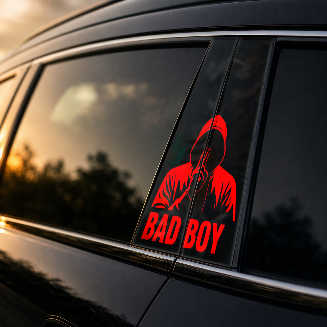 Golden hour on-car B-pillar wrap mockup