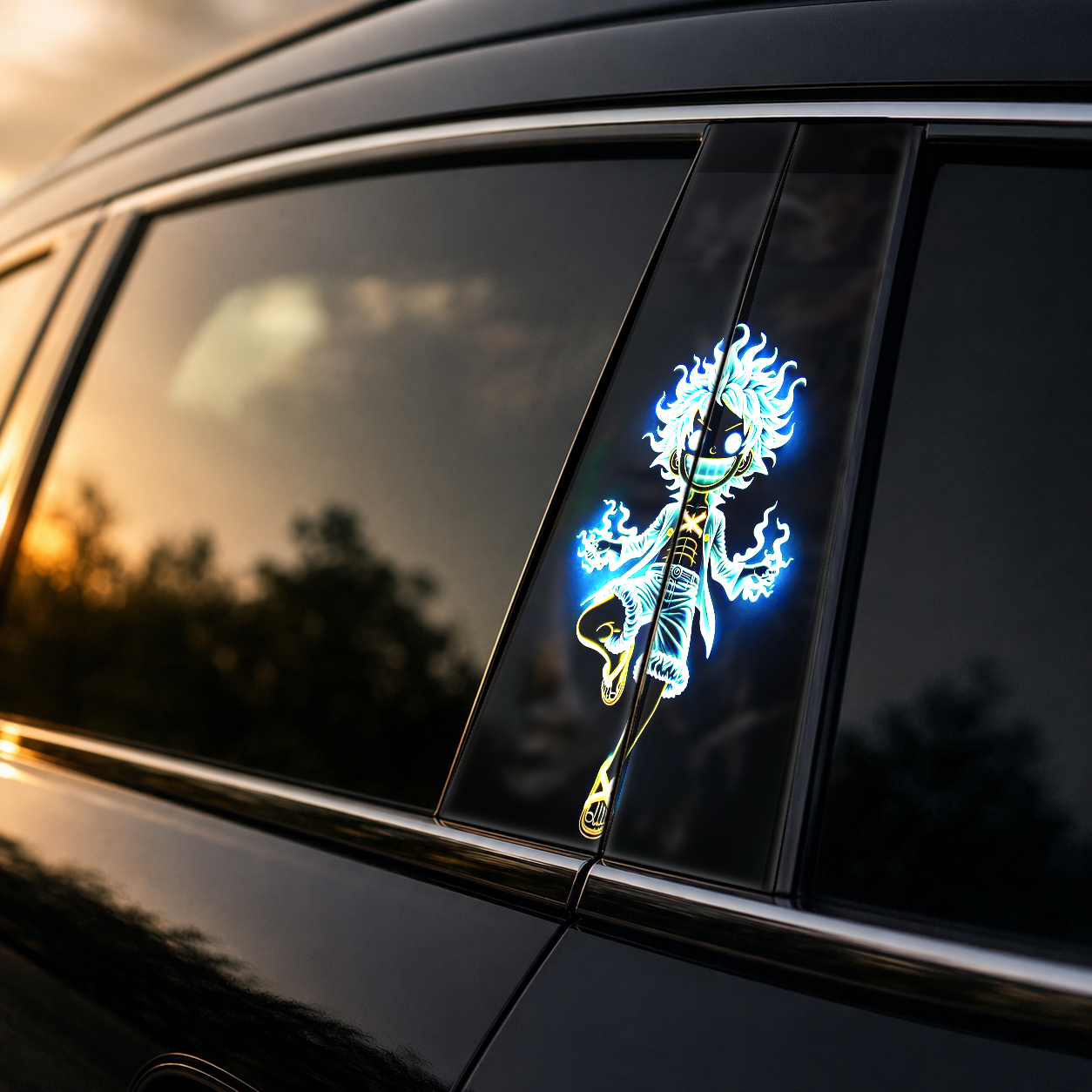 Golden hour on-car B-pillar wrap mockup