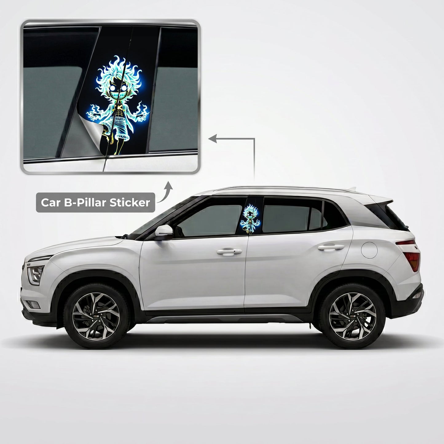 Neon Monkey D Luffy Car B-Pillar Wrap on Hyundai Creta