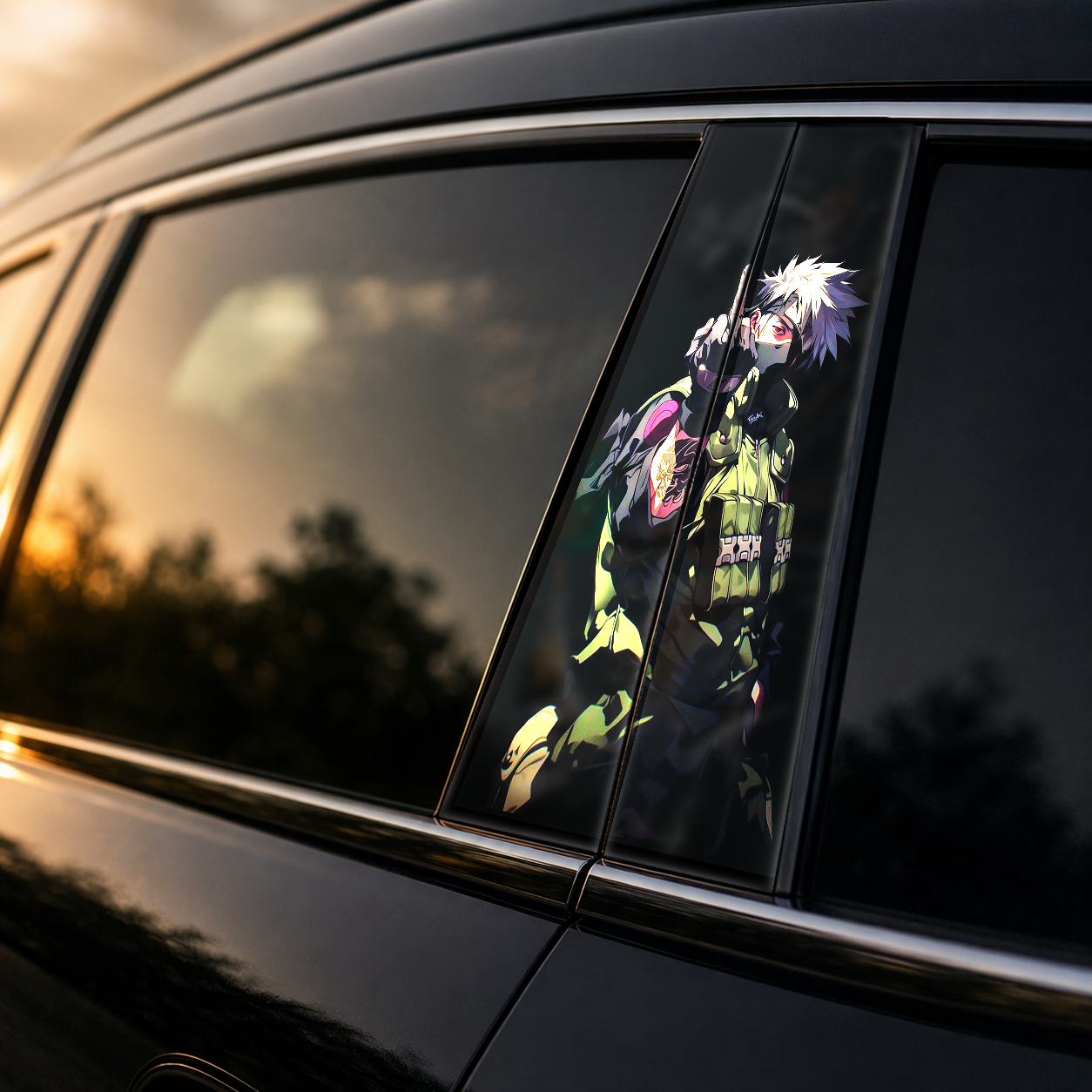 Golden hour on-car B-pillar wrap mockup