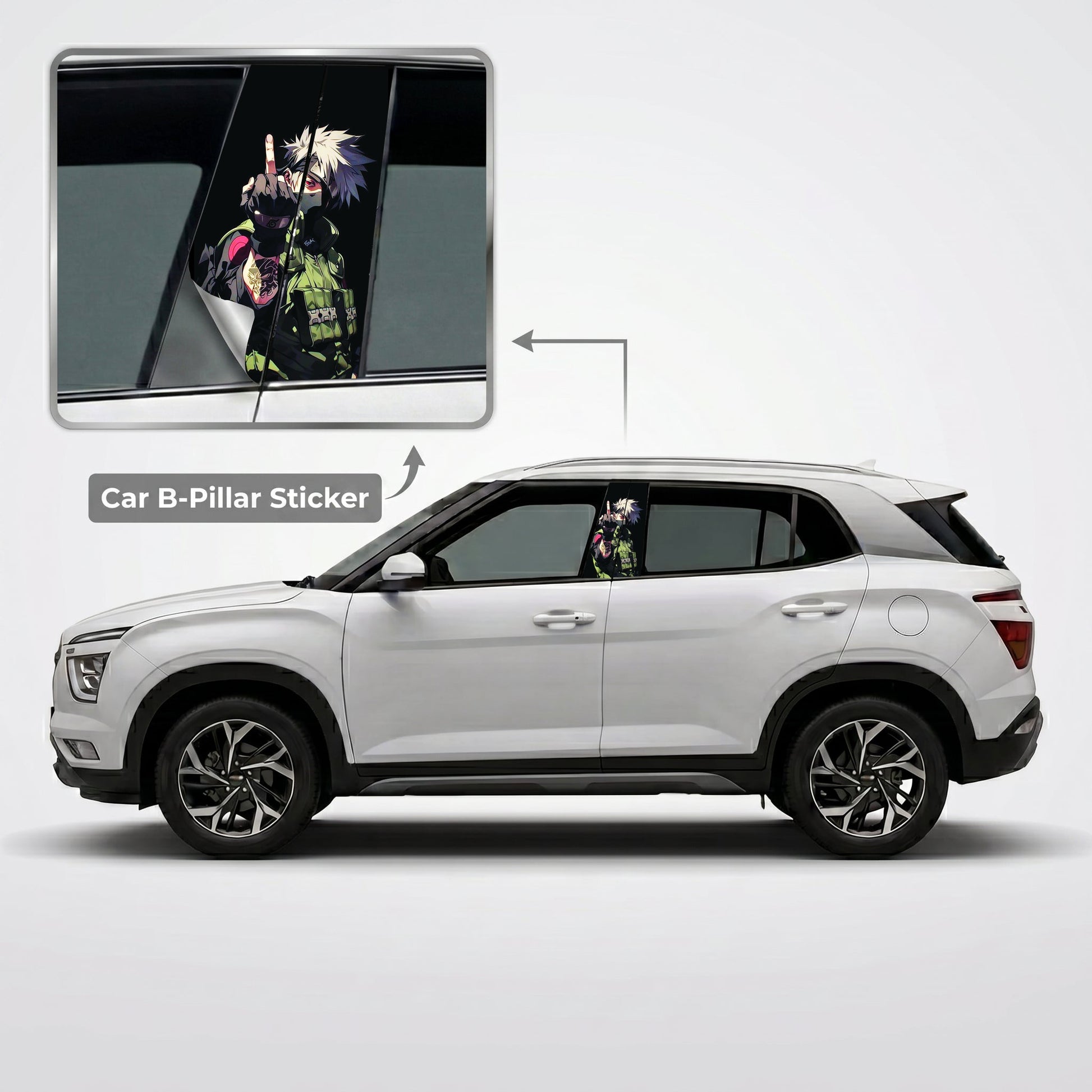 Kakashi Middle Finger Car B-Pillar Wrap on Hyundai Creta