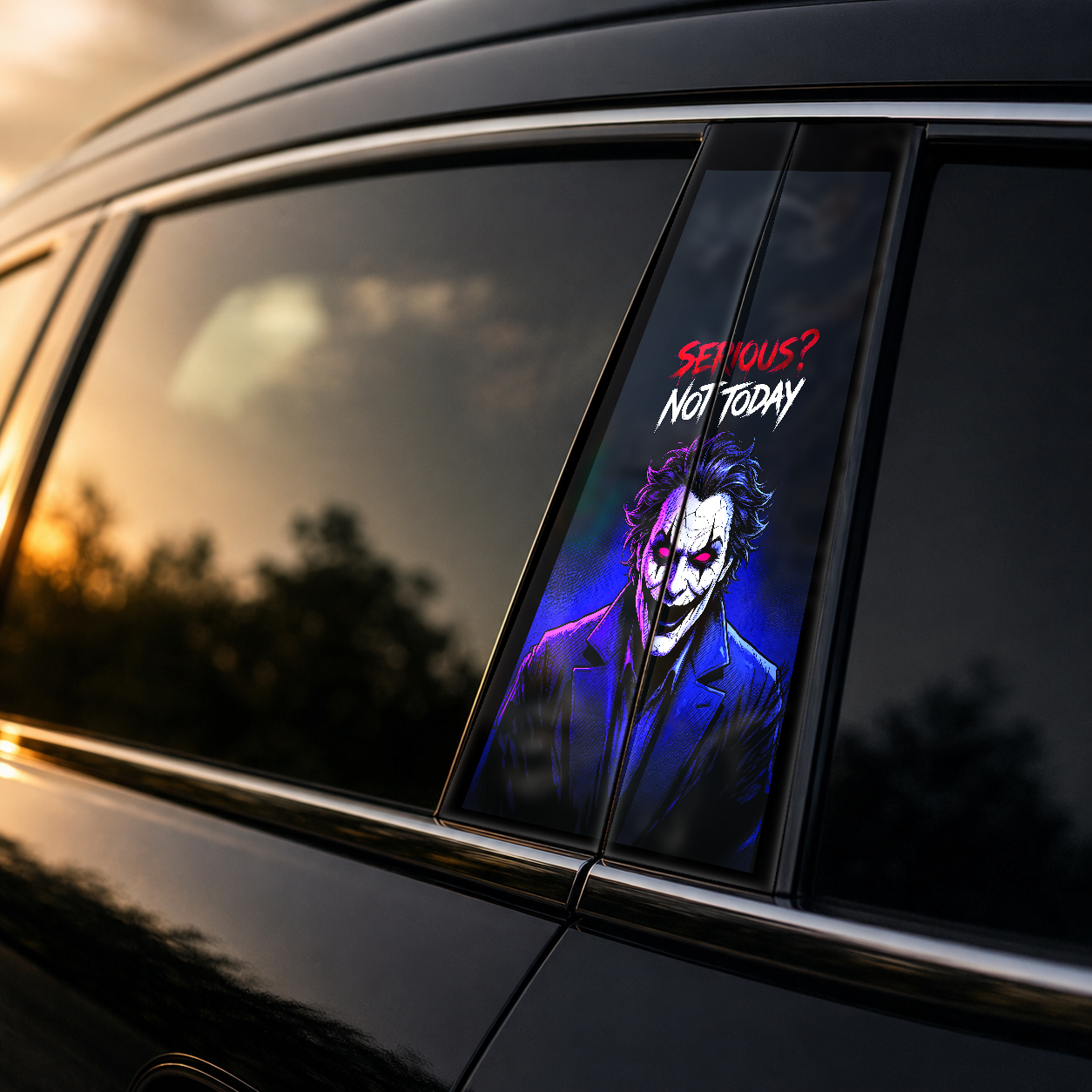 Golden hour on-car B-pillar wrap mockup
