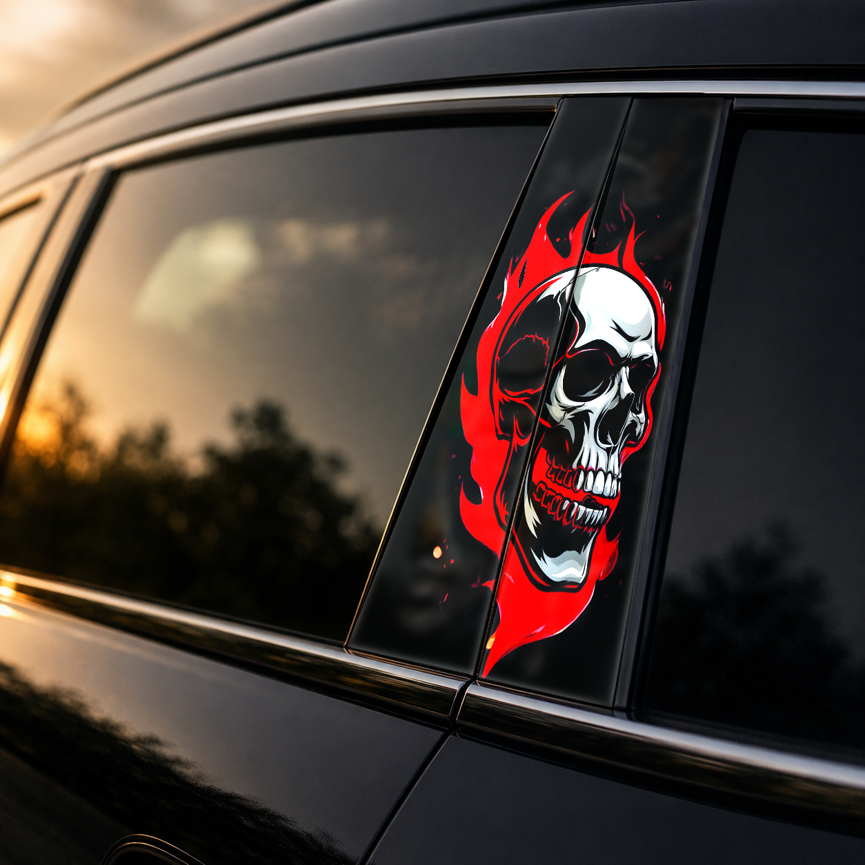 Golden hour on-car B-pillar wrap mockup