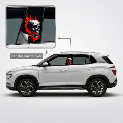 Flaming Skull Car B-Pillar Wrap on Hyundai Creta