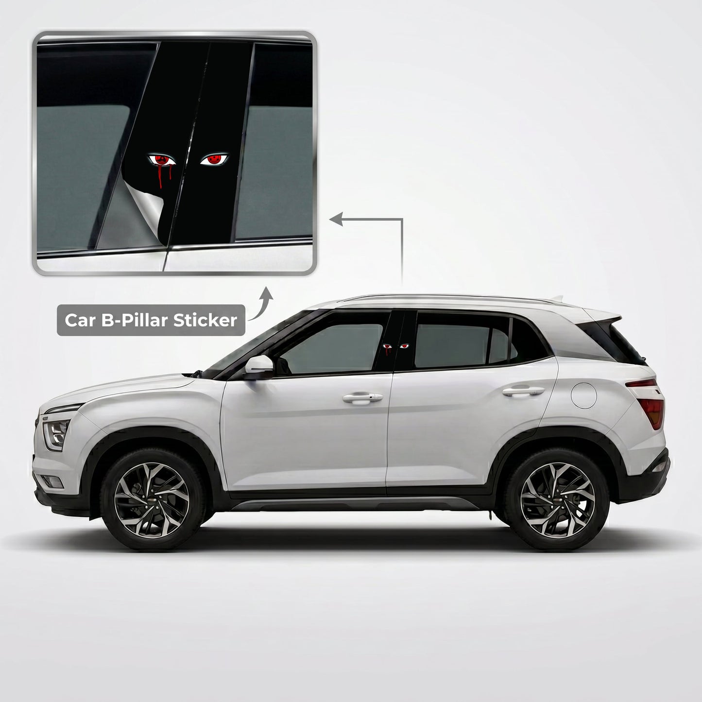 Sasuke Red Eyes Sharingan Car B-Pillar Wrap on Hyundai Creta