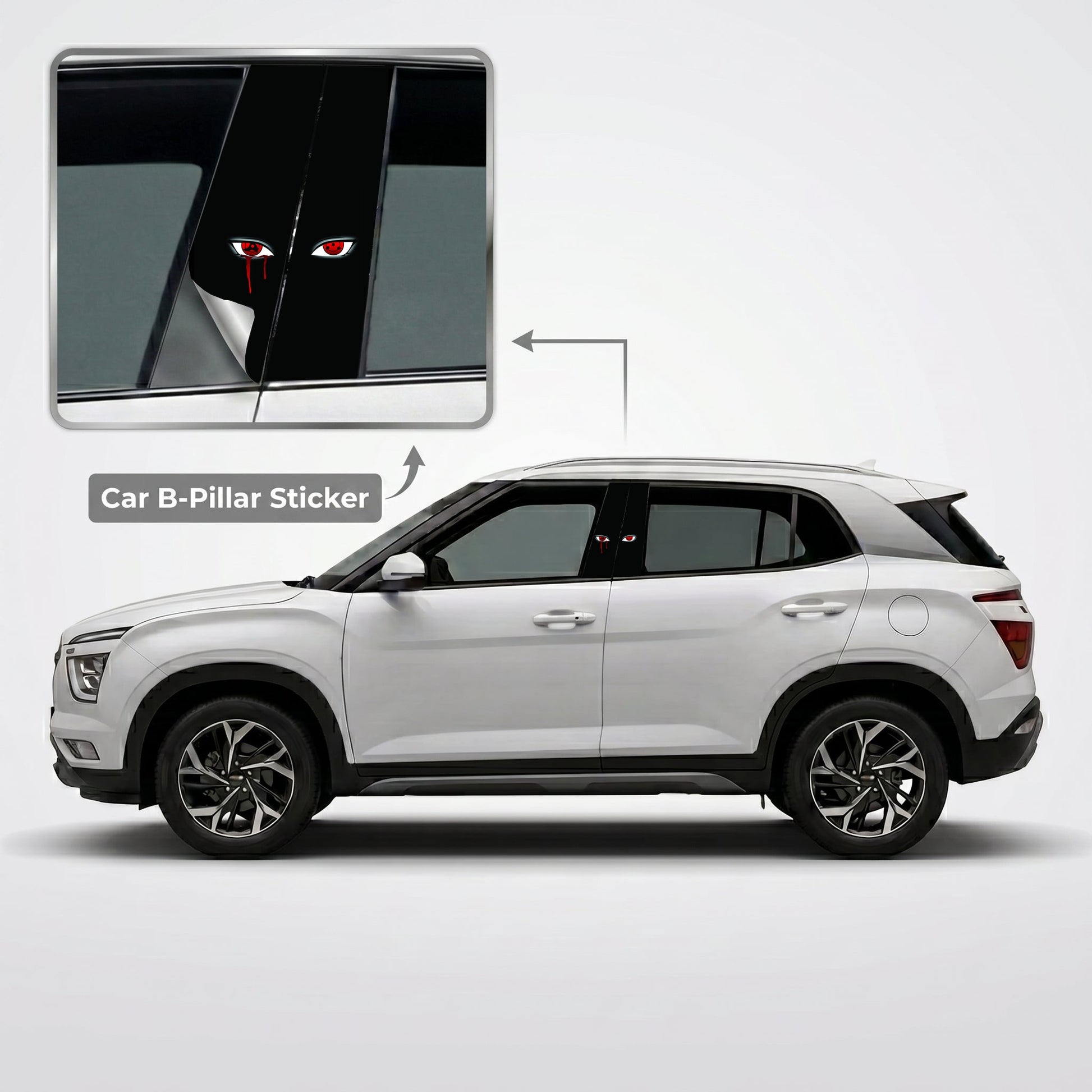 Sasuke Red Eyes Sharingan Car B-Pillar Wrap on Hyundai Creta