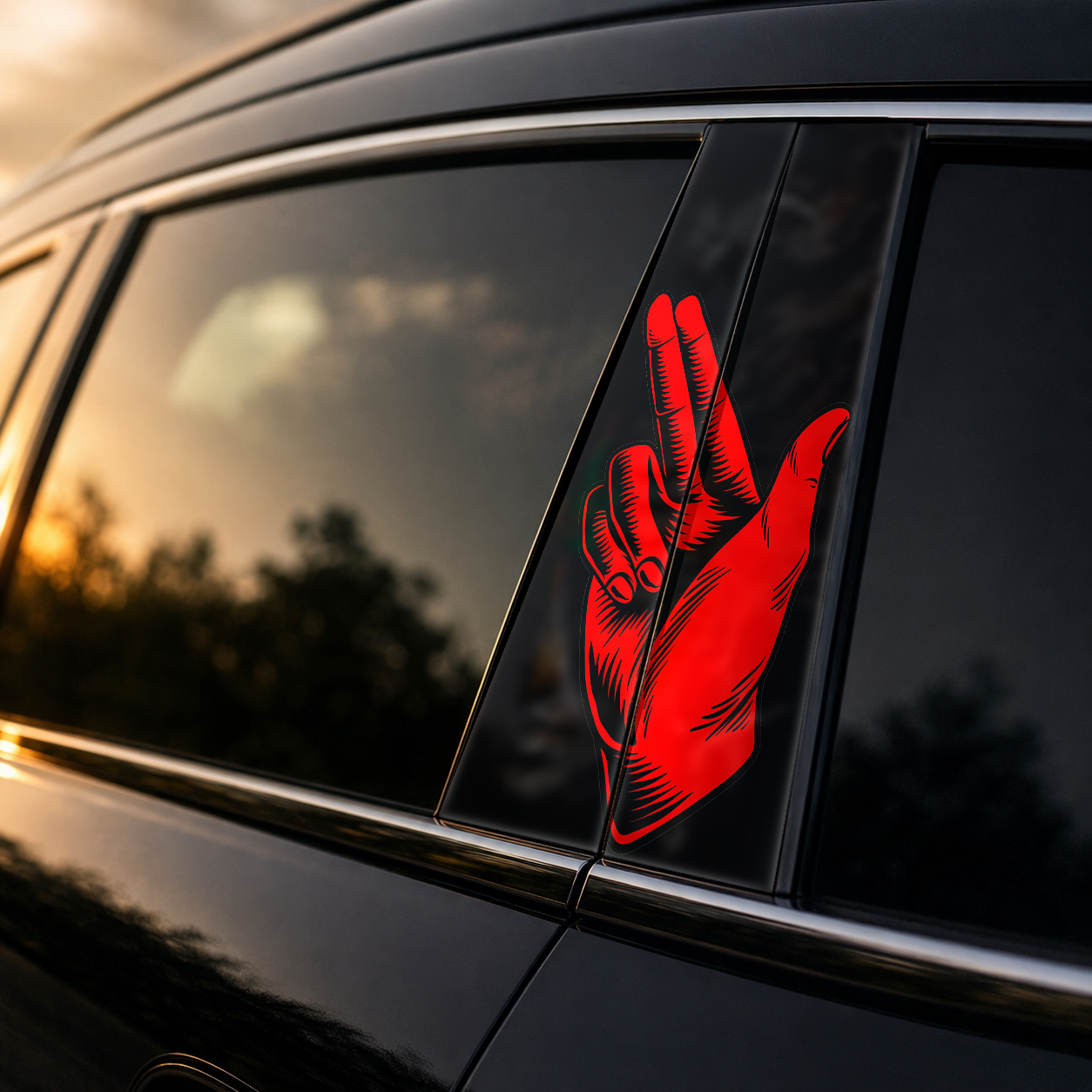 Golden hour on-car B-pillar wrap mockup