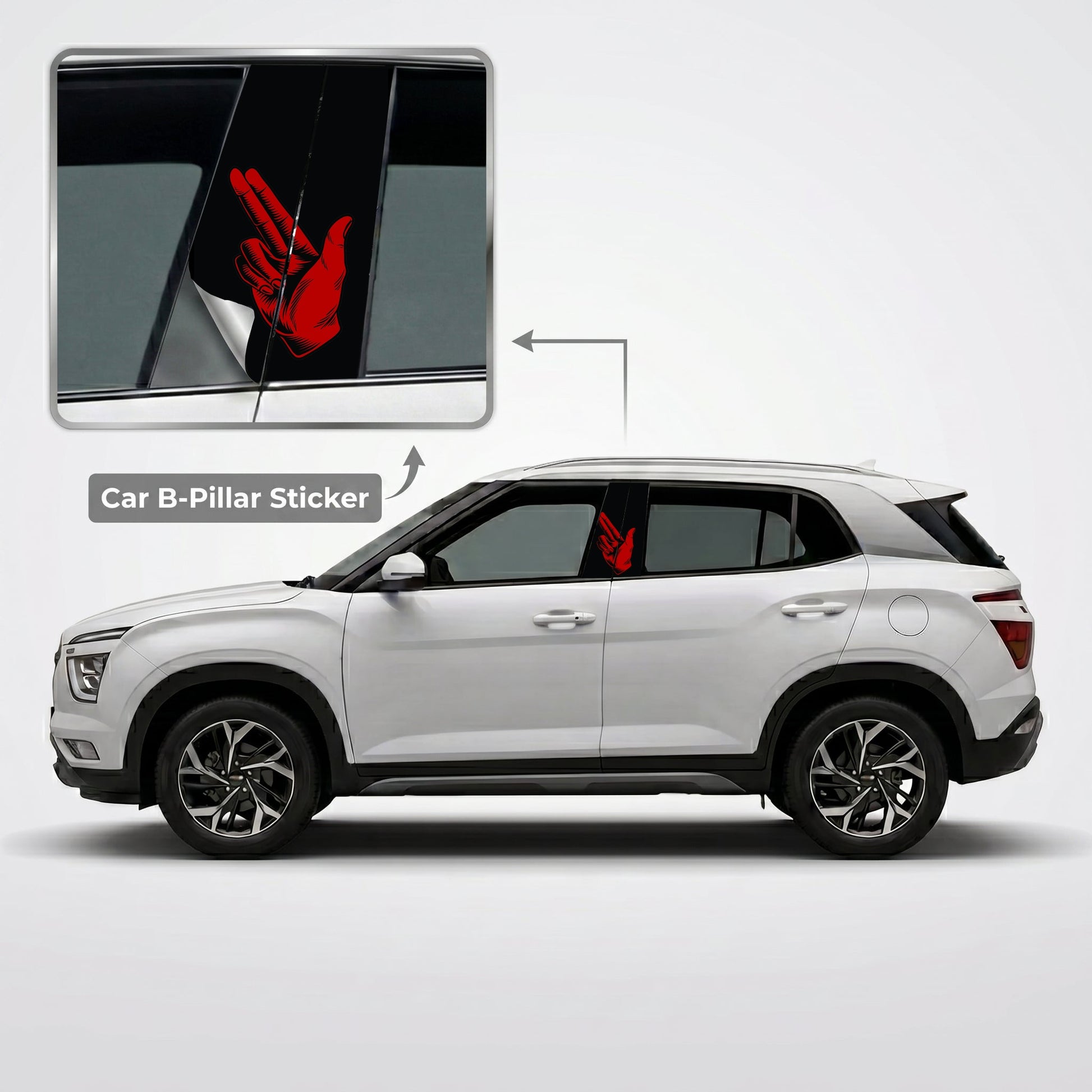 Red Hand Gun Car B-Pillar Wrap on Hyundai Creta