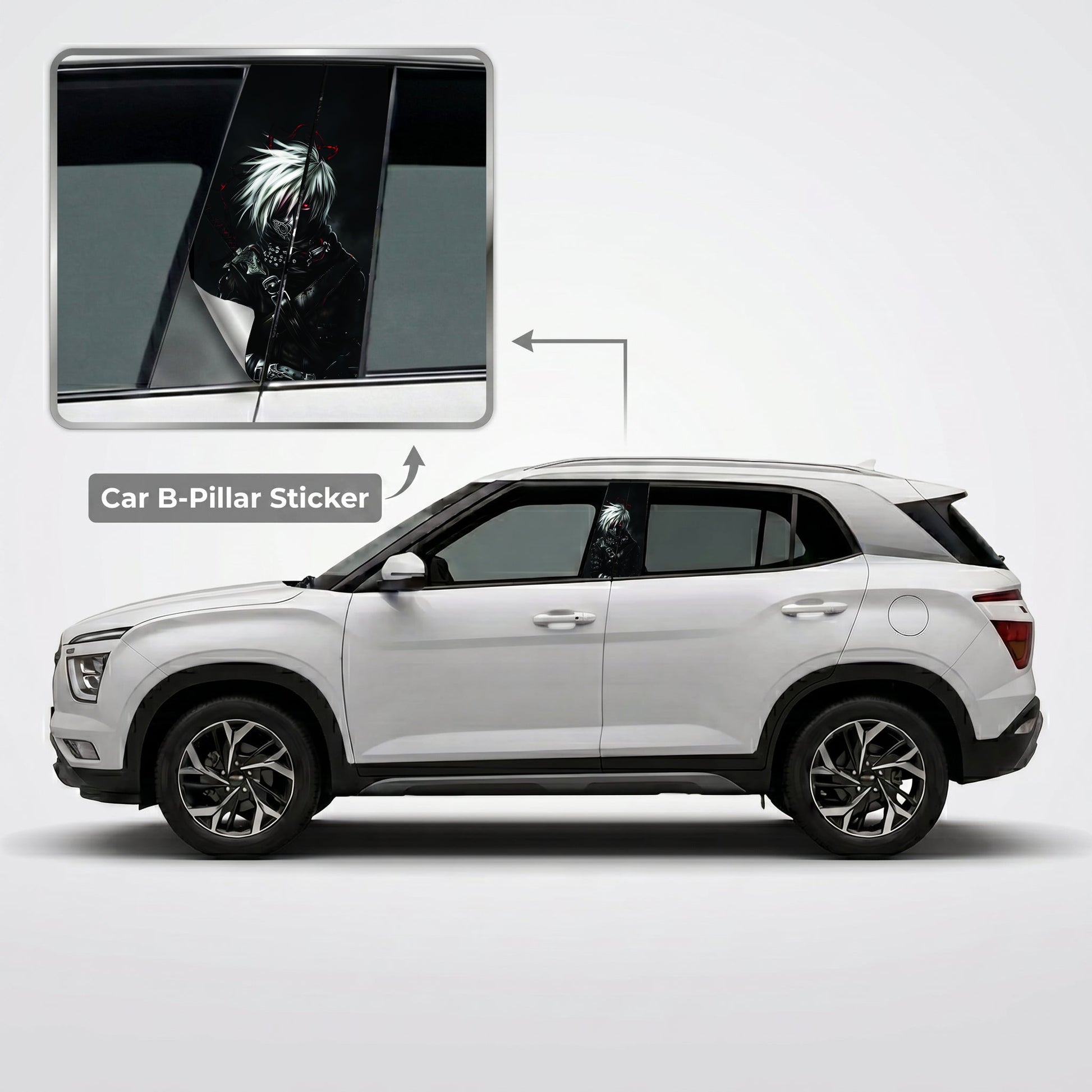 Anime Warrior Car B-Pillar Wrap on Hyundai Creta