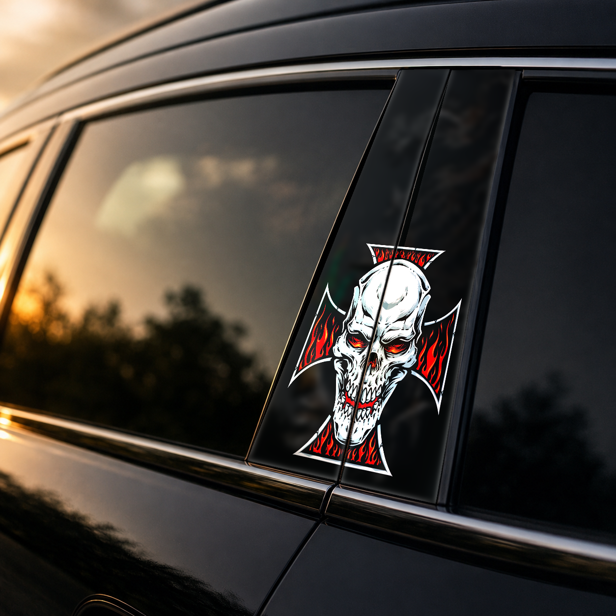 Golden hour on-car B-pillar wrap mockup