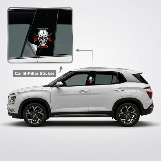 Skull Red Cross Car B-Pillar Wrap on Hyundai Creta