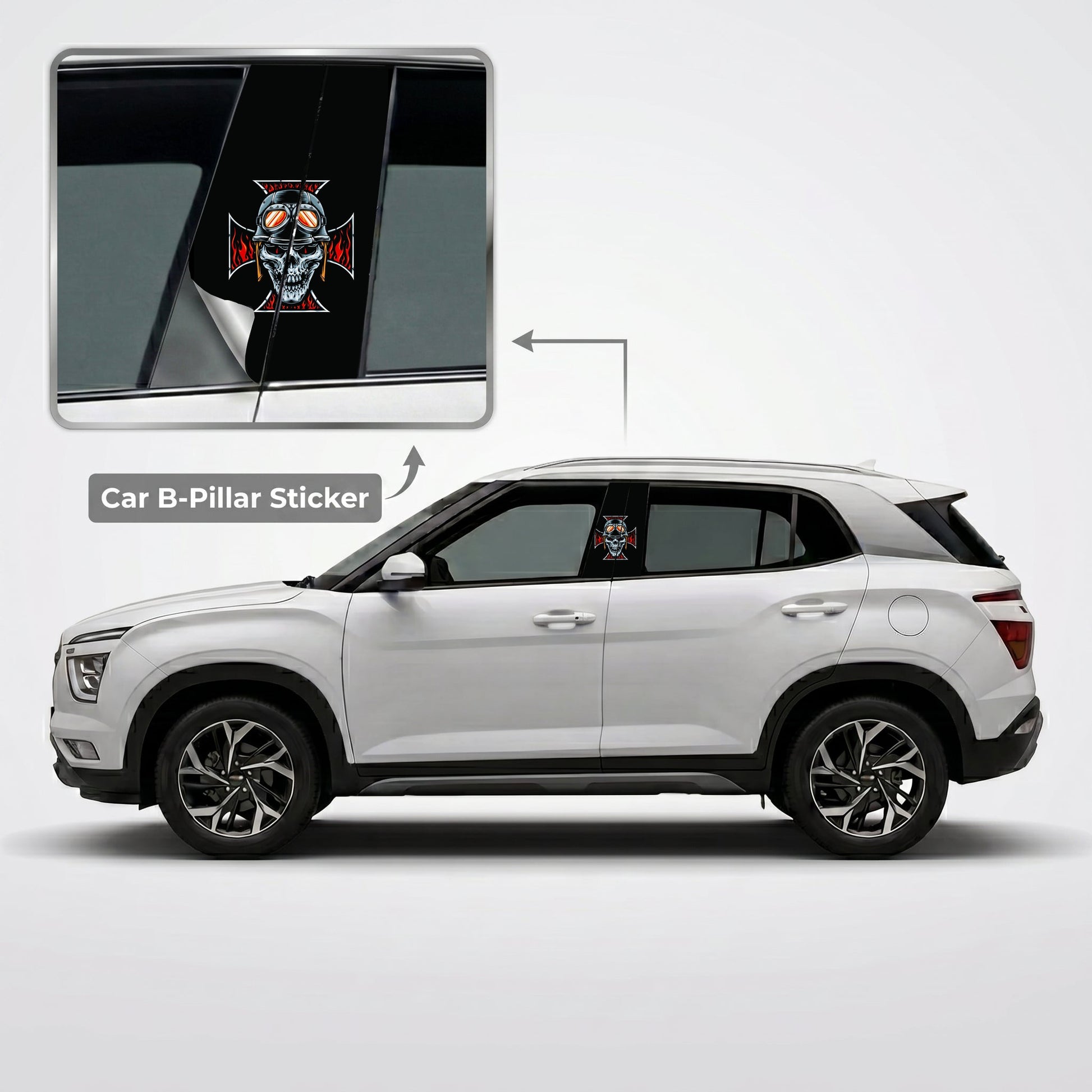 Skull Rider Rebel Car B-Pillar Wrap on Hyundai Creta