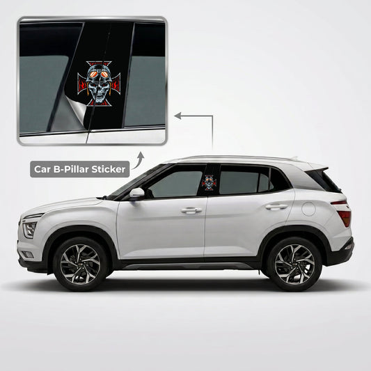Skull Rider Rebel Car B-Pillar Wrap on Hyundai Creta