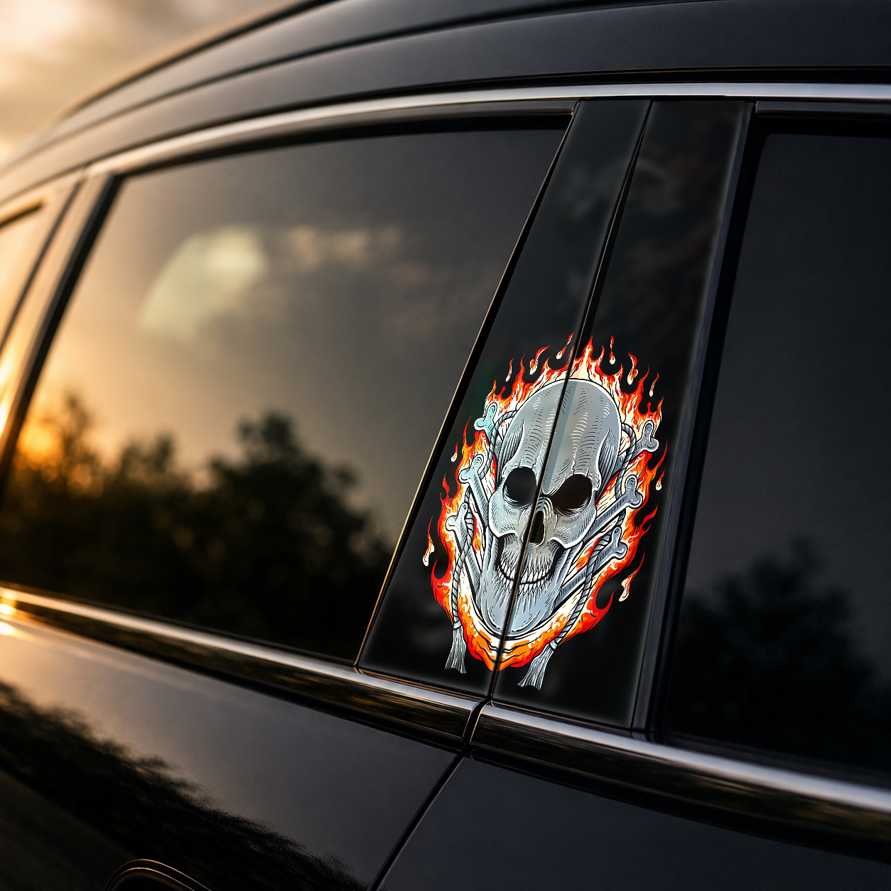 Golden hour on-car B-pillar wrap mockup