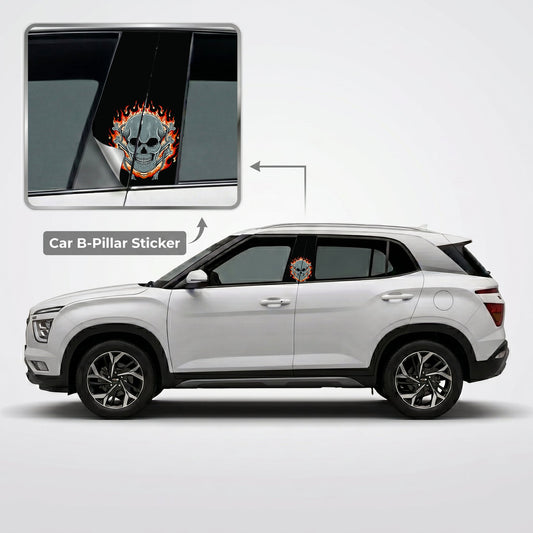 Striped Skull Face Car B-Pillar Wrap on Hyundai Creta