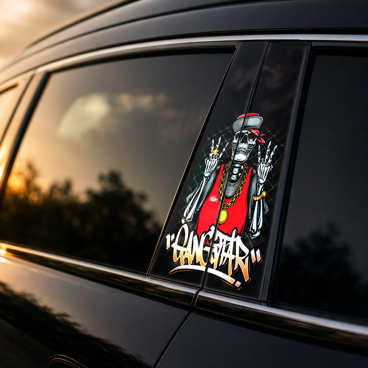 Golden hour on-car B-pillar wrap mockup