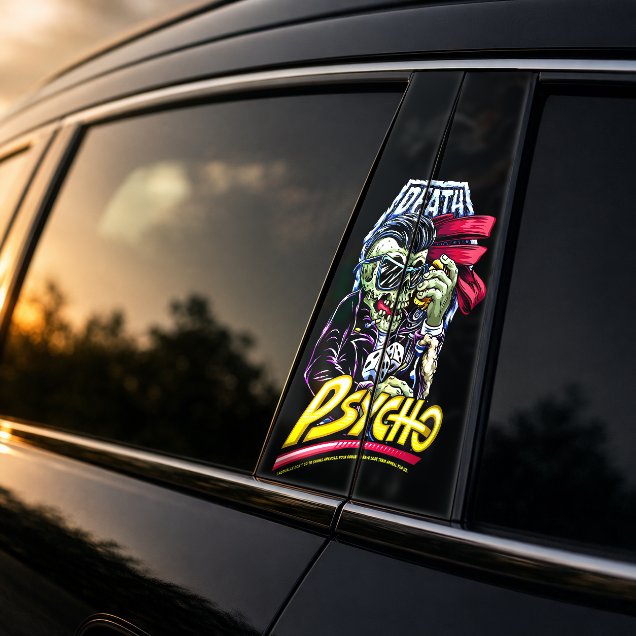Golden hour on-car B-pillar wrap mockup