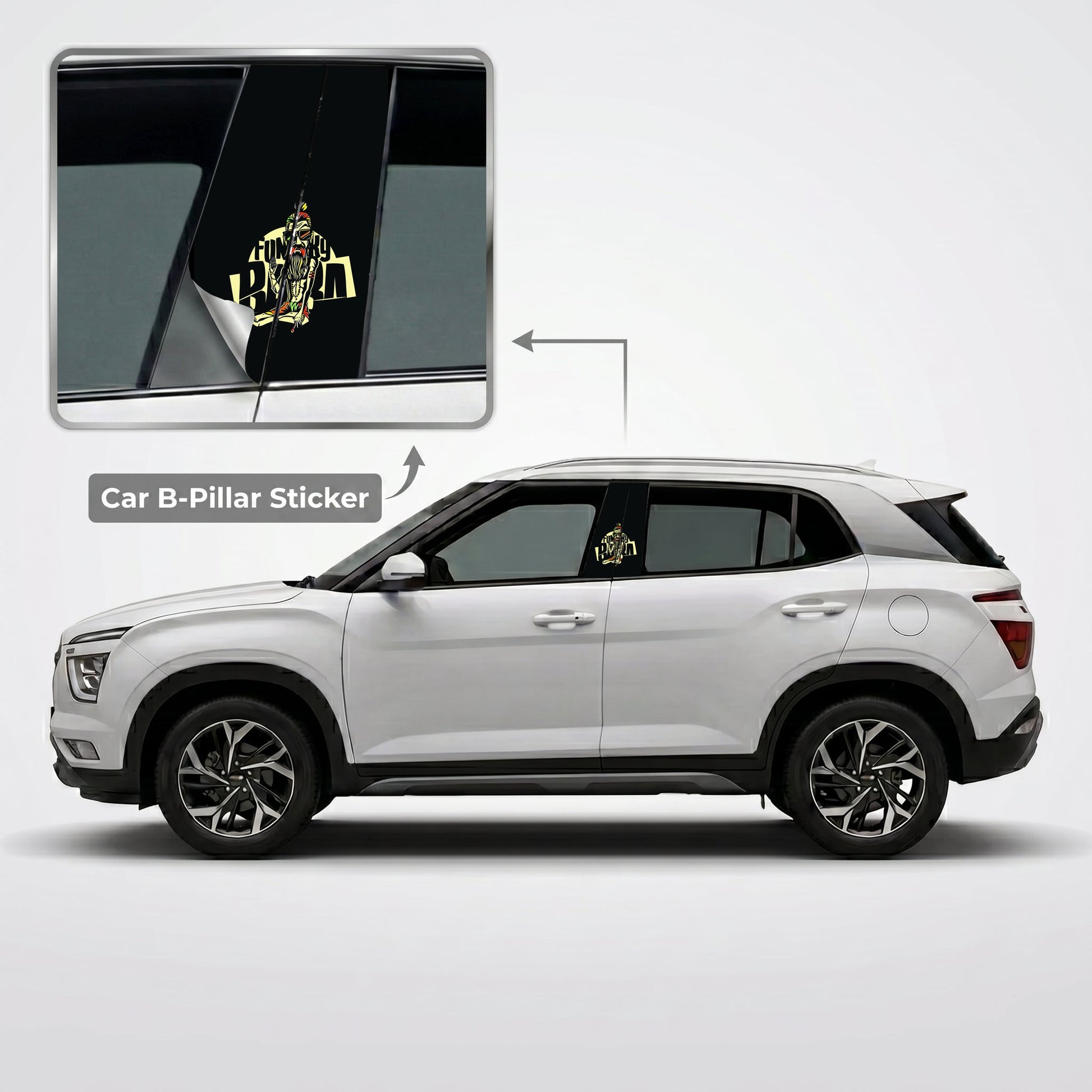 Funny Future Baba Car B-Pillar Wrap on Hyundai Creta