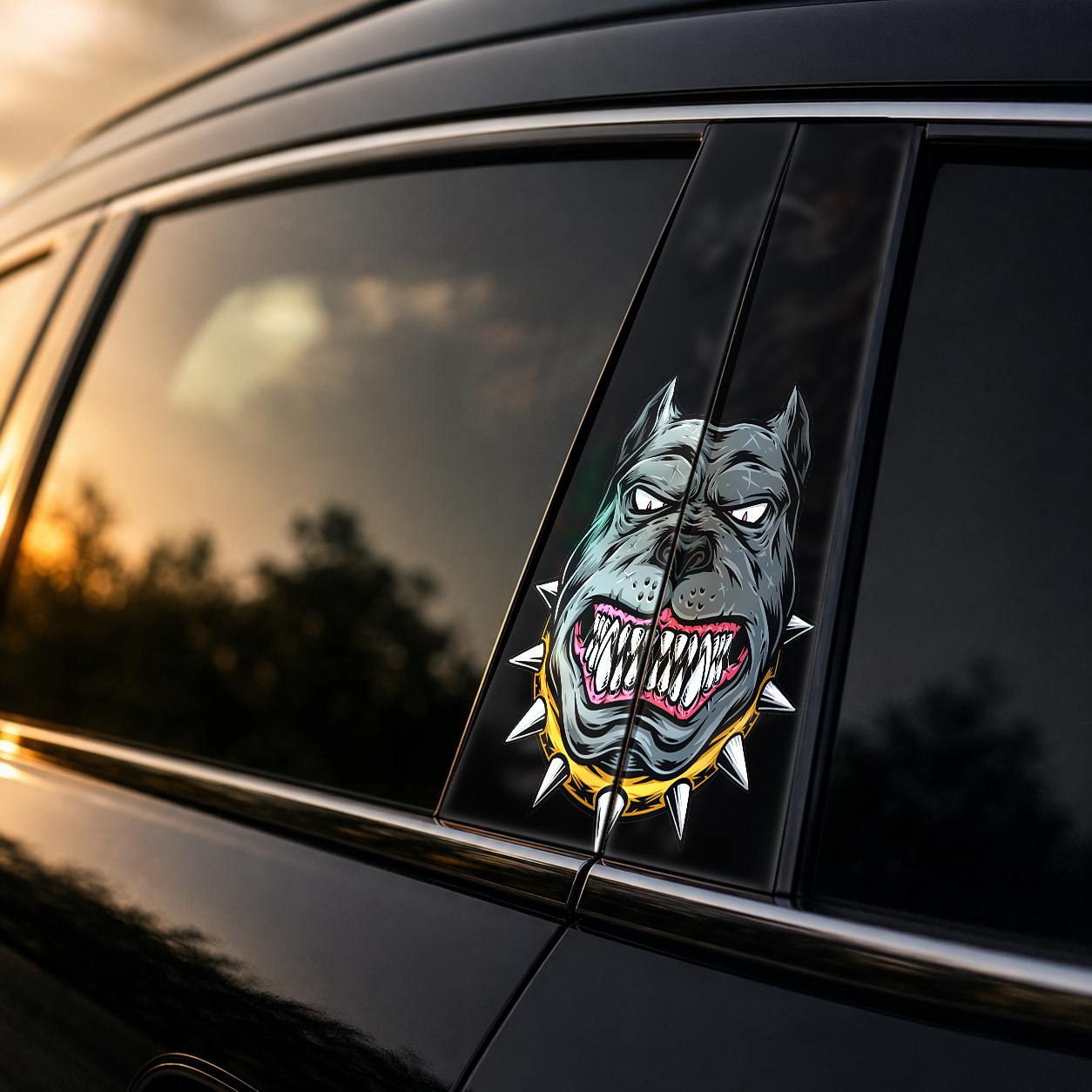 Golden hour on-car B-pillar wrap mockup