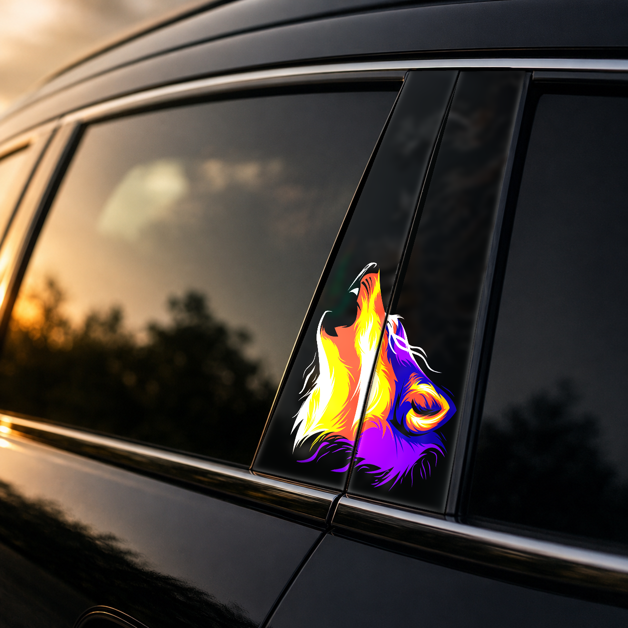 Golden hour on-car B-pillar wrap mockup