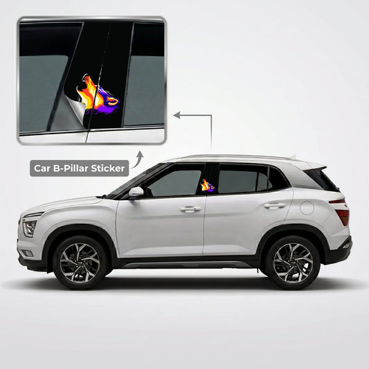 Golden Howling Wolf Car B-Pillar Wrap on Hyundai Creta