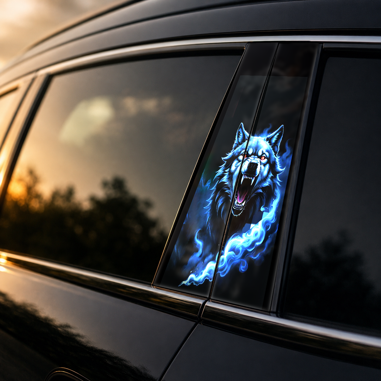 Golden hour on-car B-pillar wrap mockup
