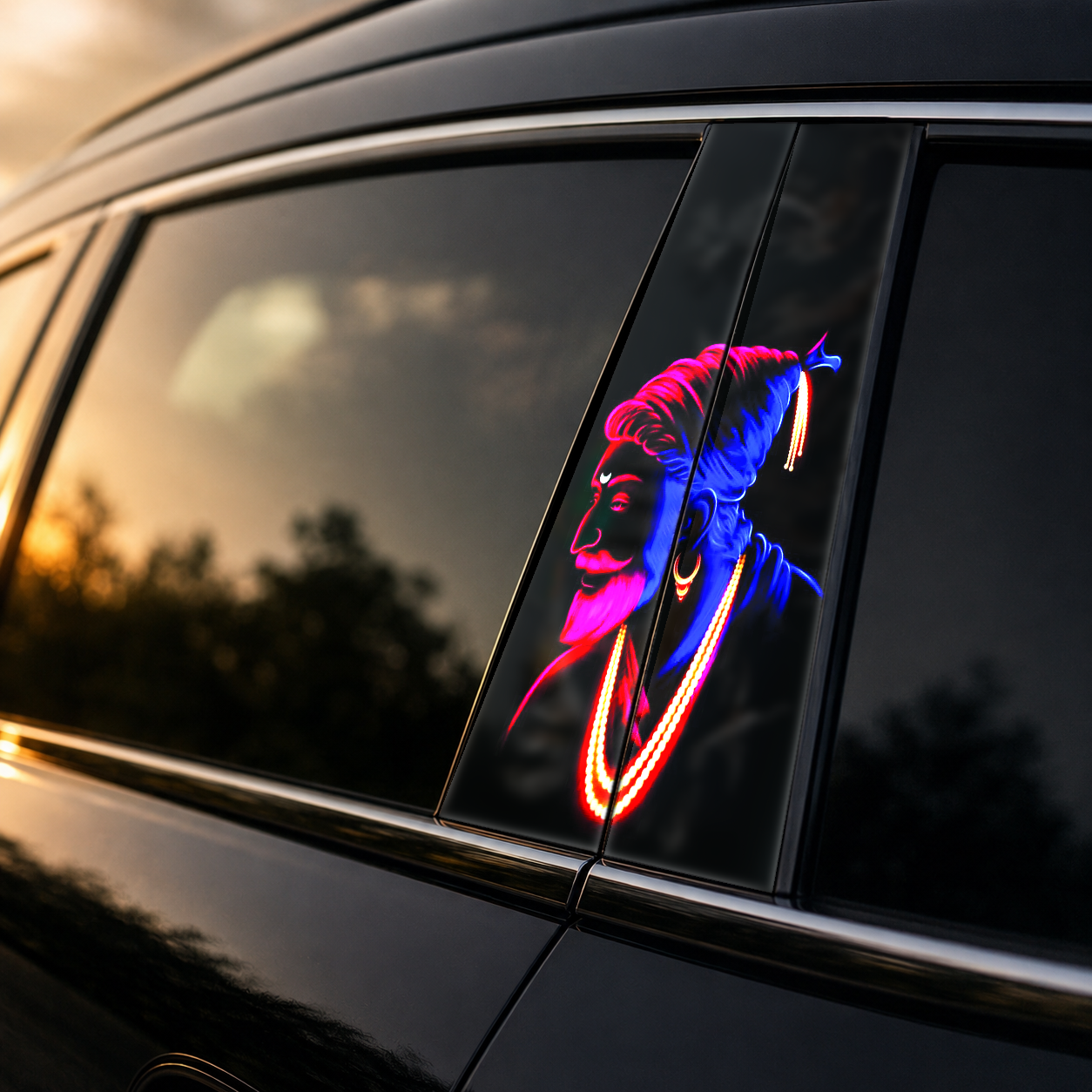 Golden hour on-car B-pillar wrap mockup