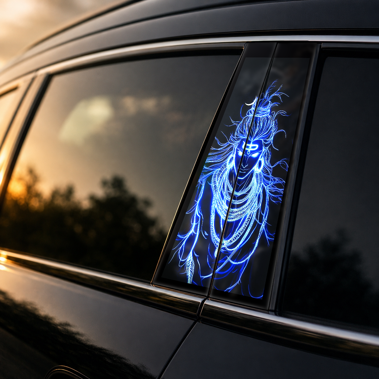 Golden hour on-car B-pillar wrap mockup