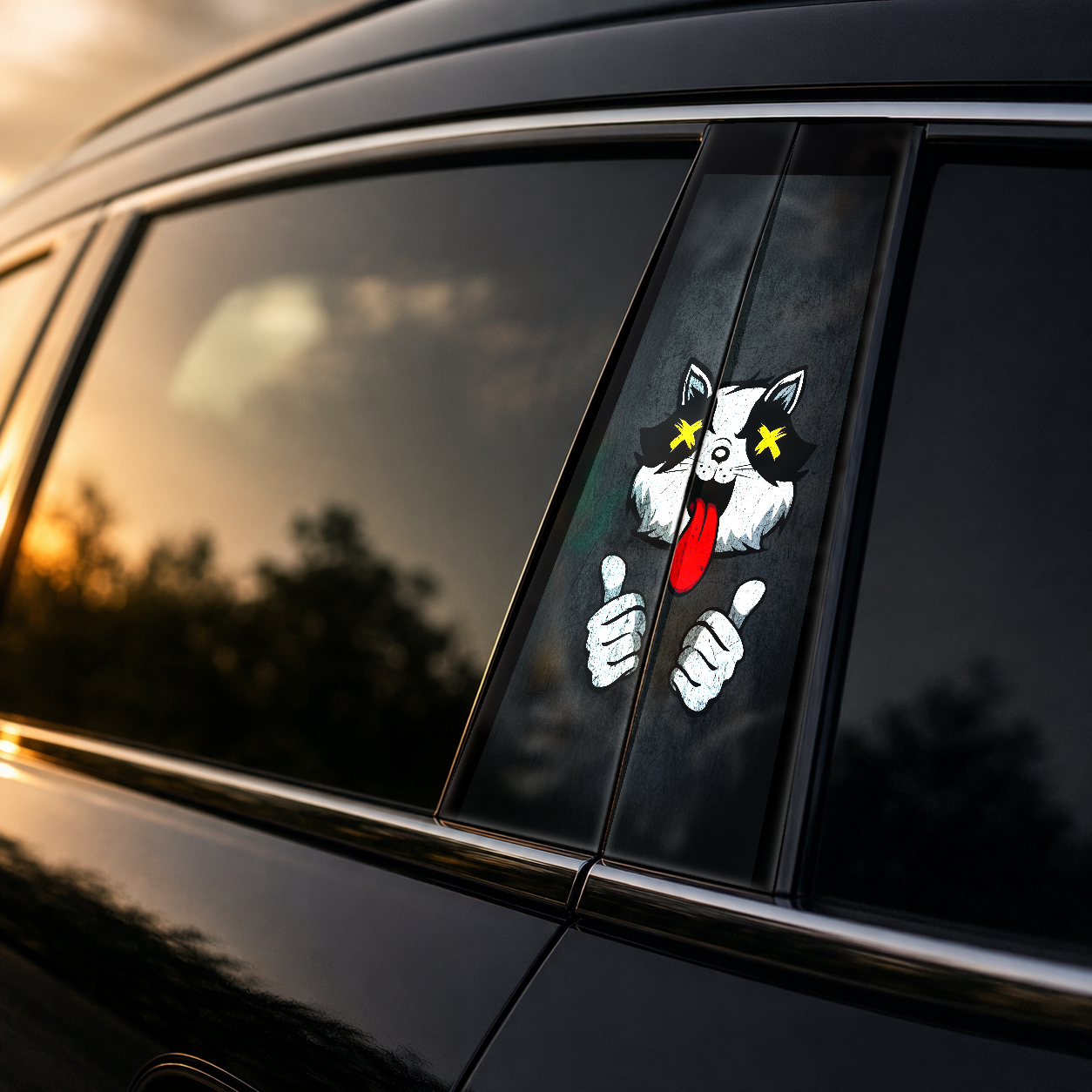 Golden hour on-car B-pillar wrap mockup