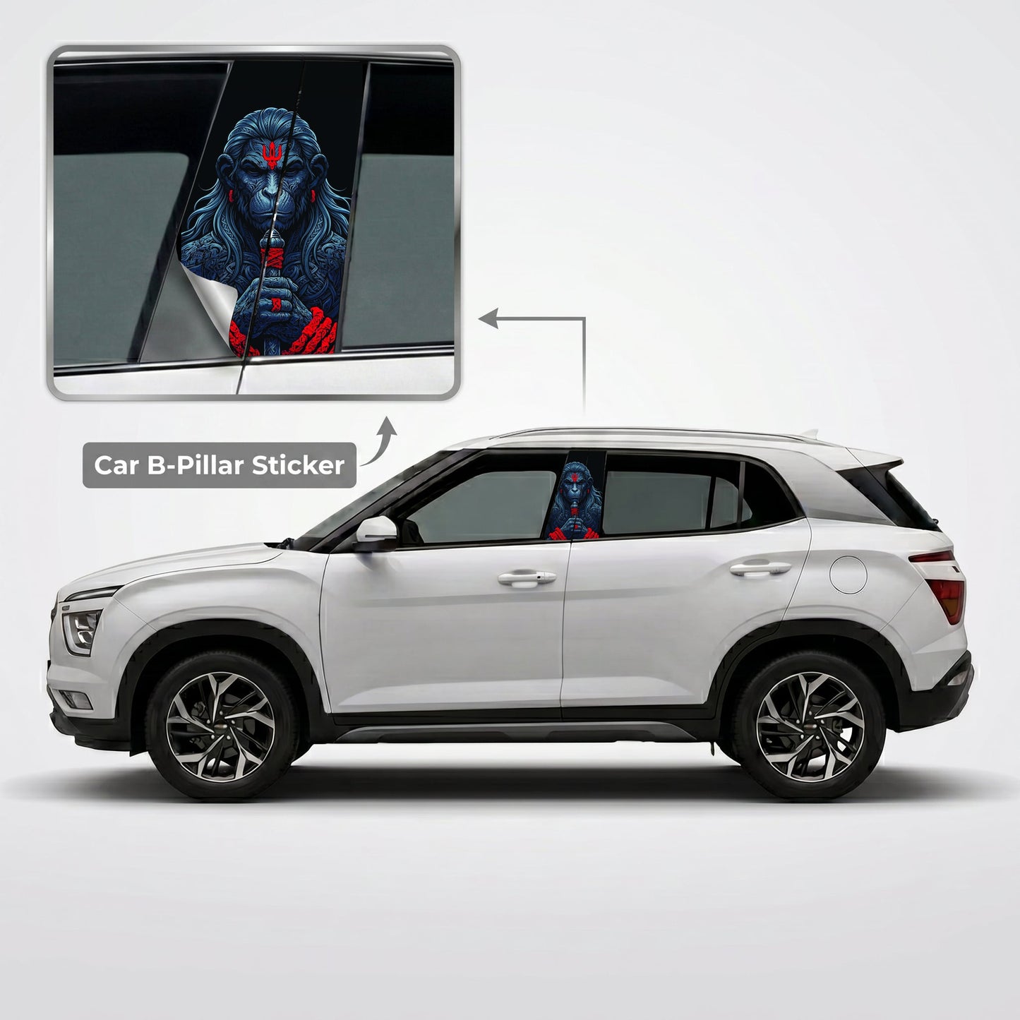 Bajrangbali With Gada Car B-Pillar Wrap on Hyundai Creta