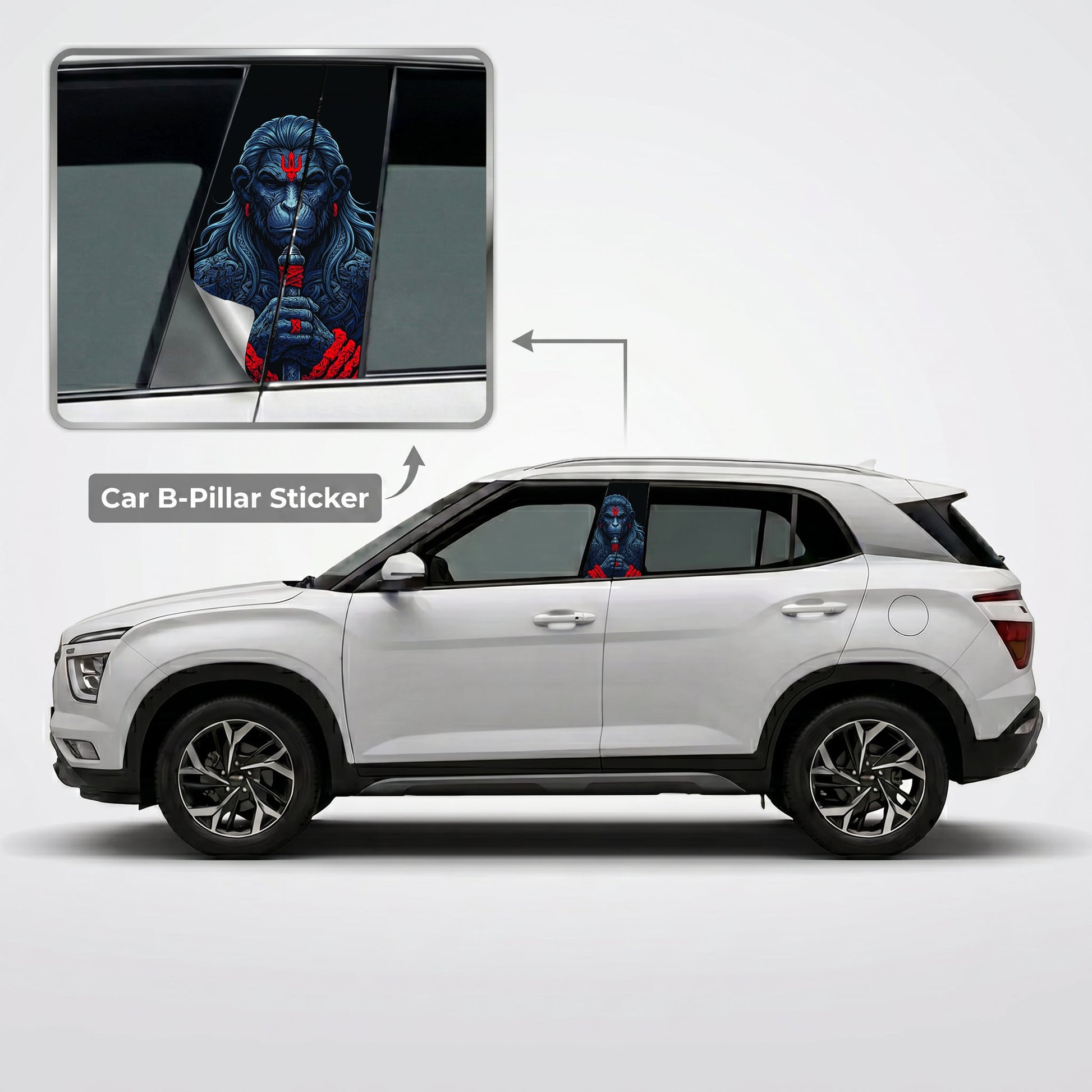 Bajrangbali With Gada Car B-Pillar Wrap on Hyundai Creta