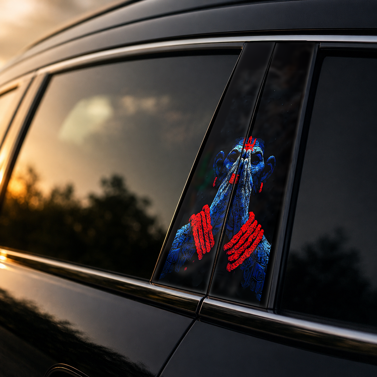 Golden hour on-car B-pillar wrap mockup