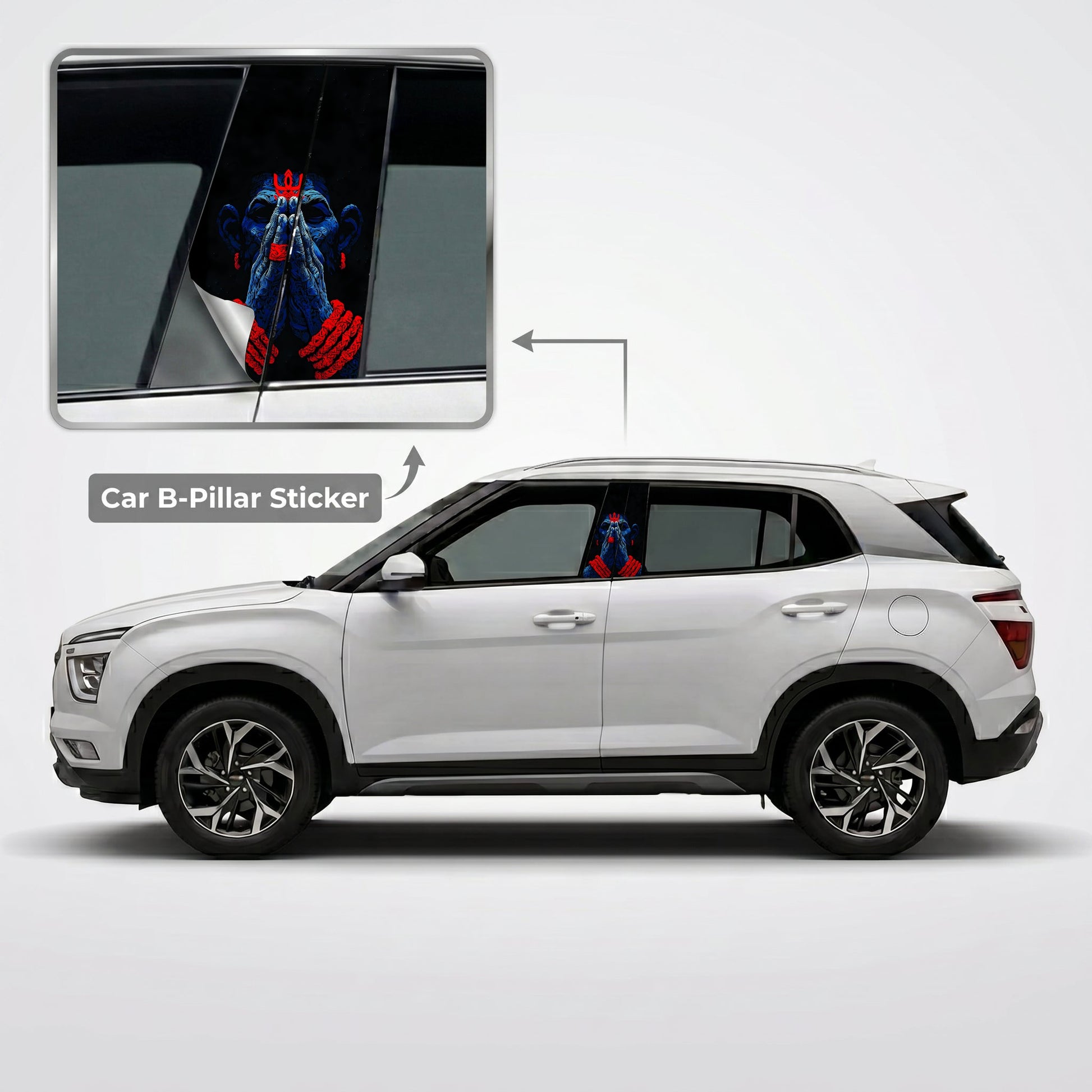 Hanuman Pranam Mudra Car B-Pillar Wrap on Hyundai Creta