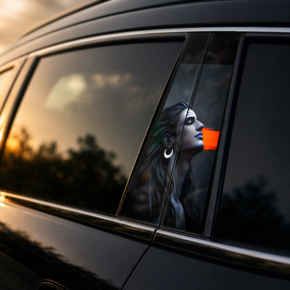Golden hour on-car B-pillar wrap mockup