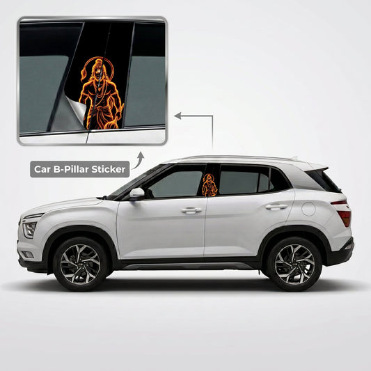 Neon Fire Hanuman Car B-Pillar Wrap on Hyundai Creta