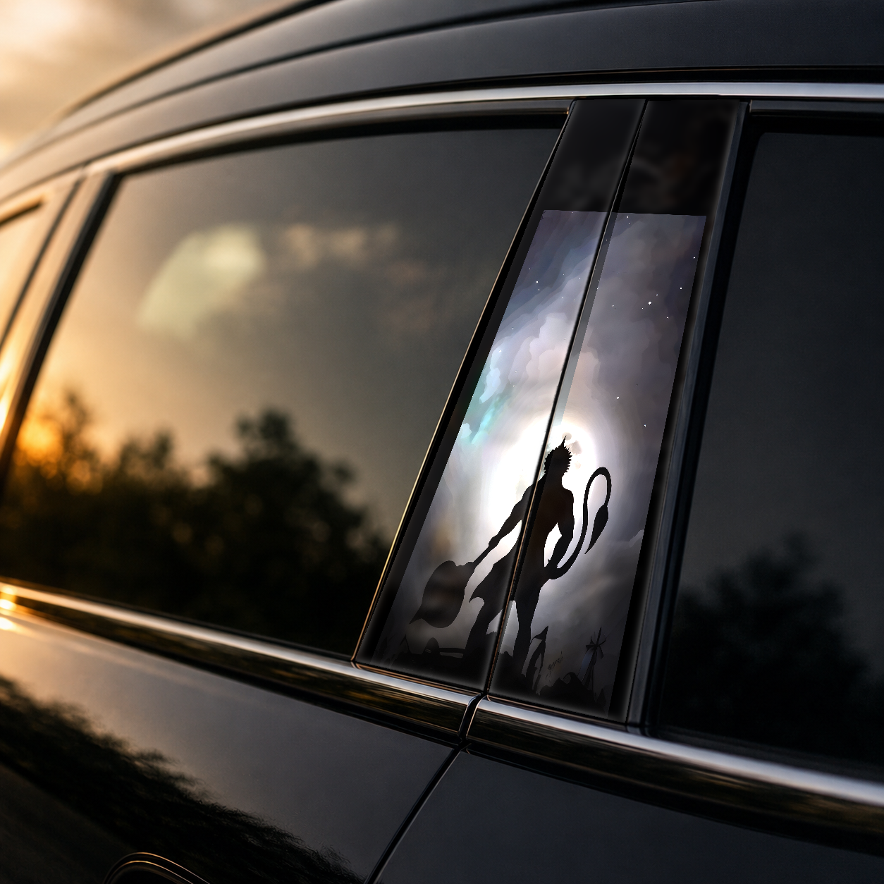 Golden hour on-car B-pillar wrap mockup