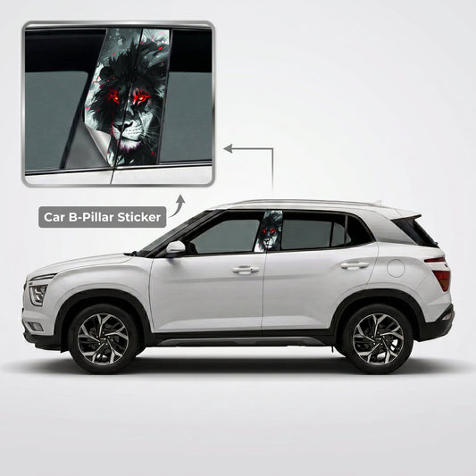 Red-Eyed Black Lion Car B-Pillar Wrap on Hyundai Creta
