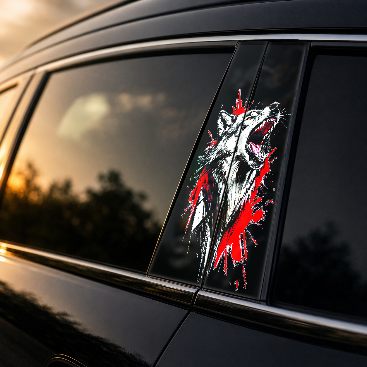 Golden hour on-car B-pillar wrap mockup