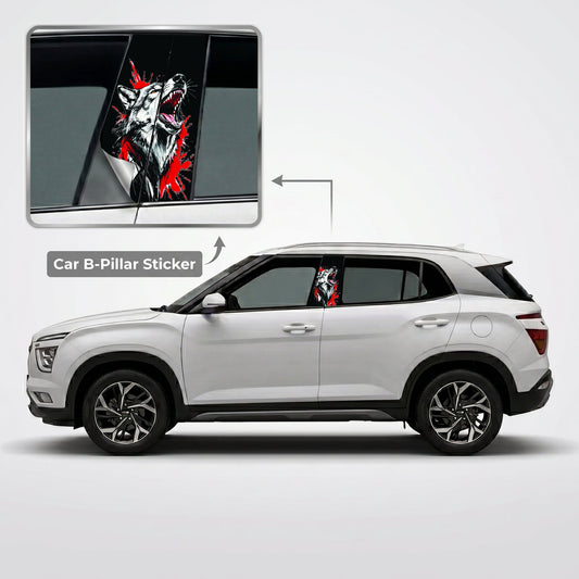 Howling Lone Wolf Red Splatter Car B-Pillar Wrap on Hyundai Creta