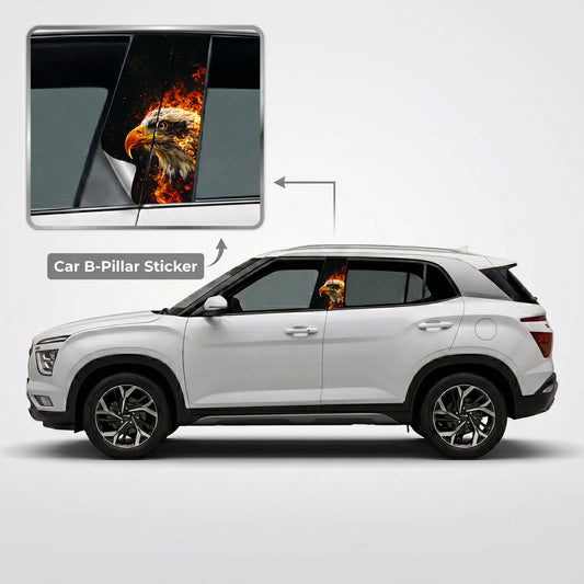 Blazing Fire Eagle Car B-Pillar Wrap on Hyundai Creta