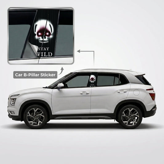 Stay Wild Skull Car B-Pillar Wrap on Hyundai Creta