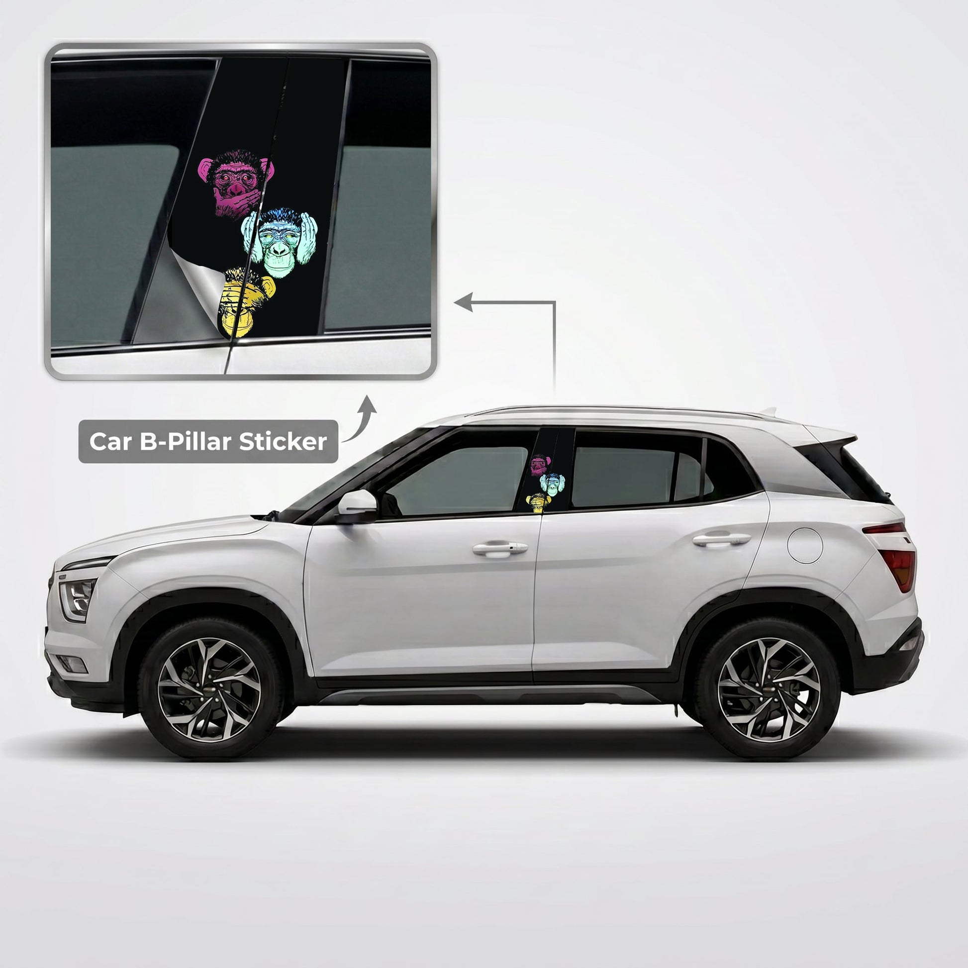 3 Wise Monkeys Car B-Pillar Wrap on Hyundai Creta