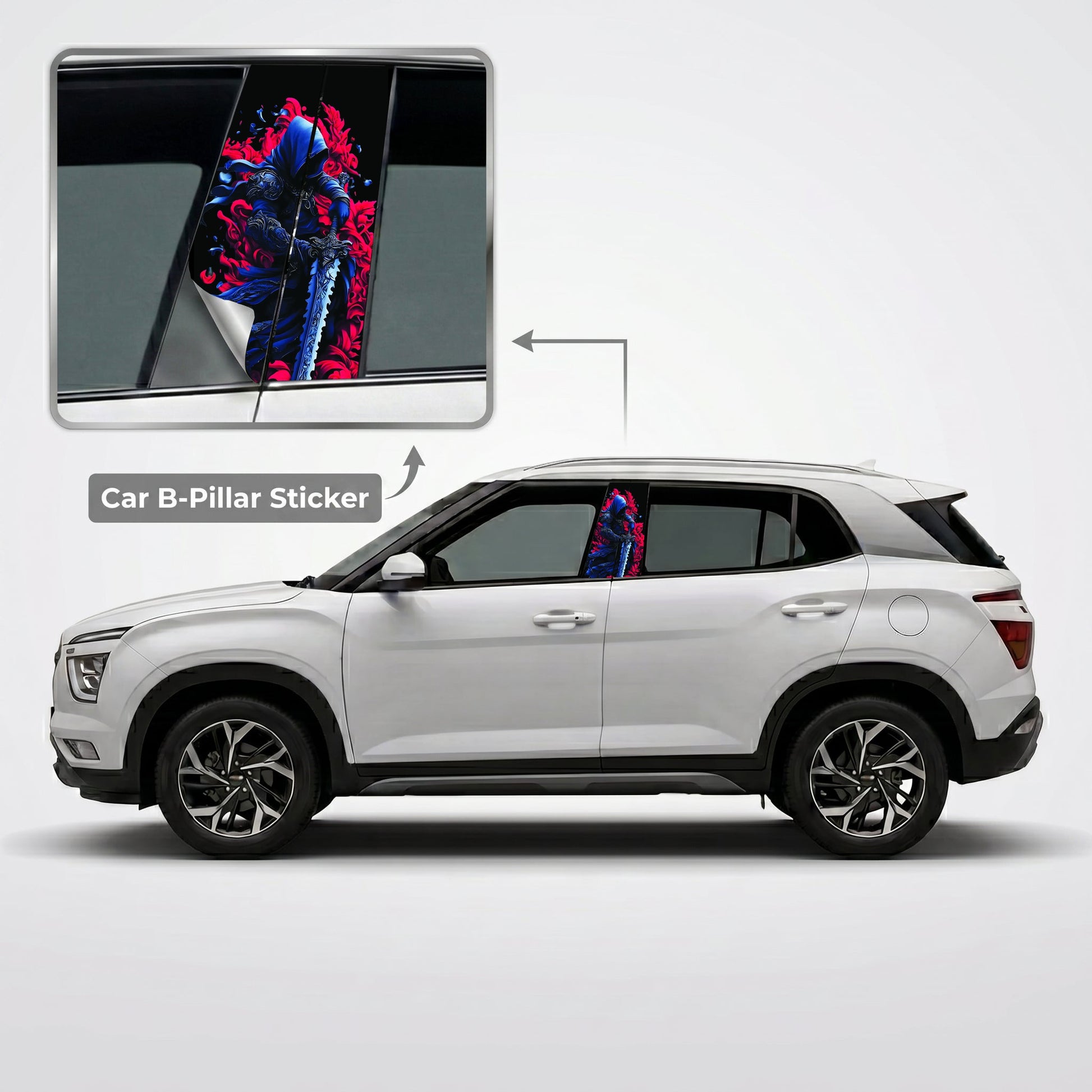 Dark Reaper Knight Car B-Pillar Wrap on Hyundai Creta