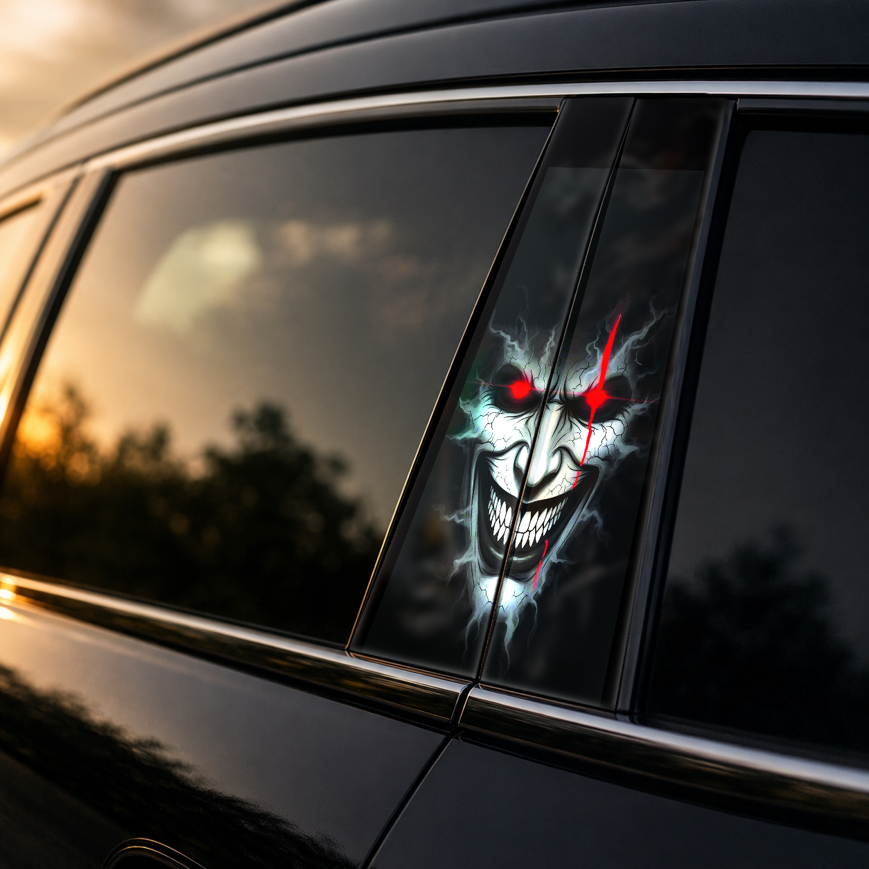 Golden hour on-car B-pillar wrap mockup